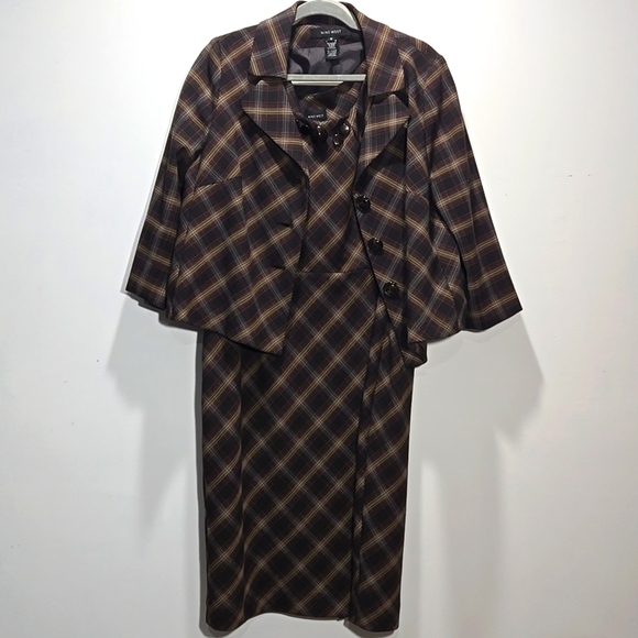 Vintage Nine West Brown Plaid Dress Set 16 - Picture 2 of 15